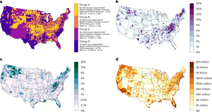 Unpriced climate risk and the potential consequences of overvaluation in US housing markets