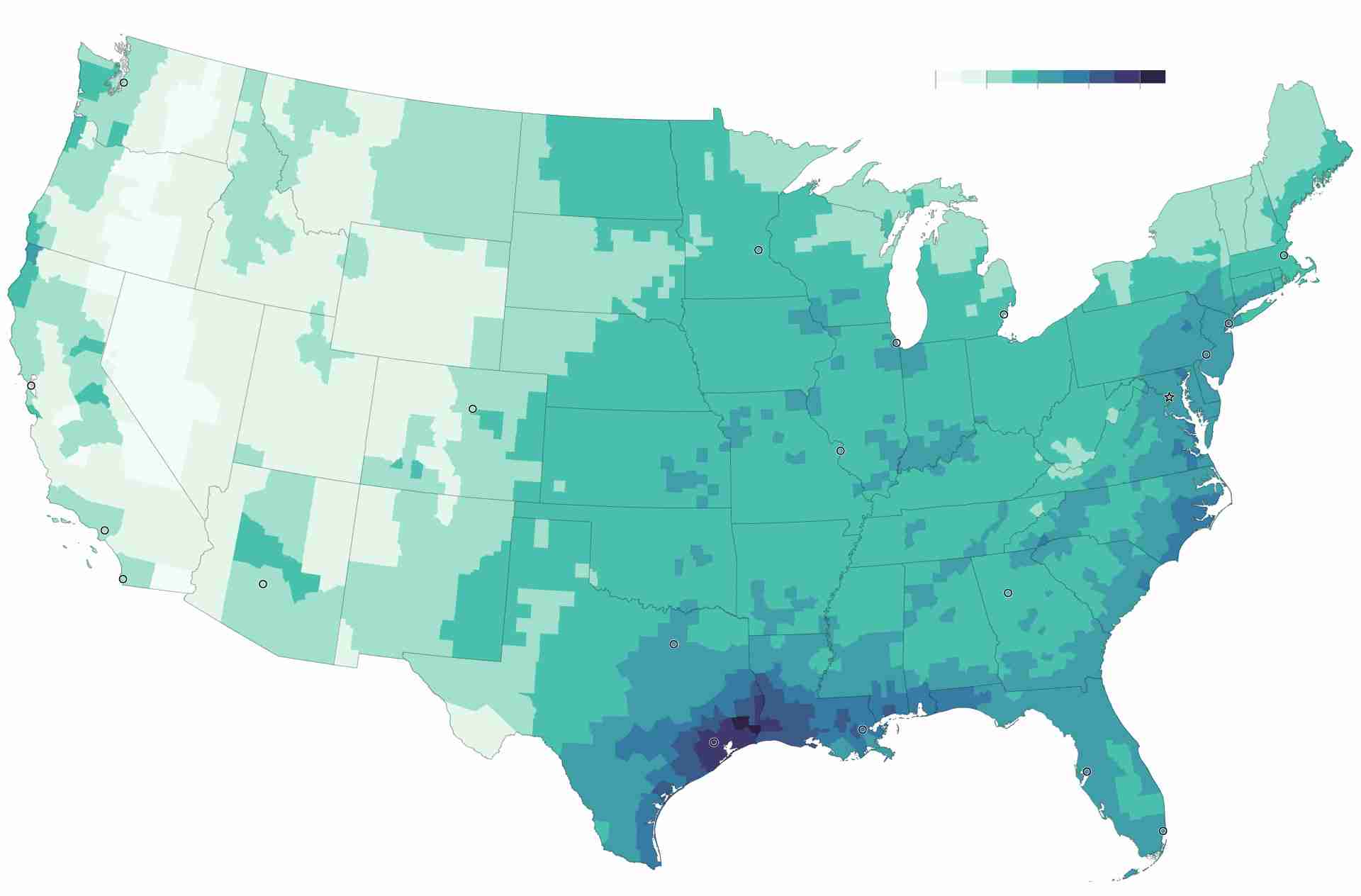 The places in the U.S. most at risk for extreme rainfall