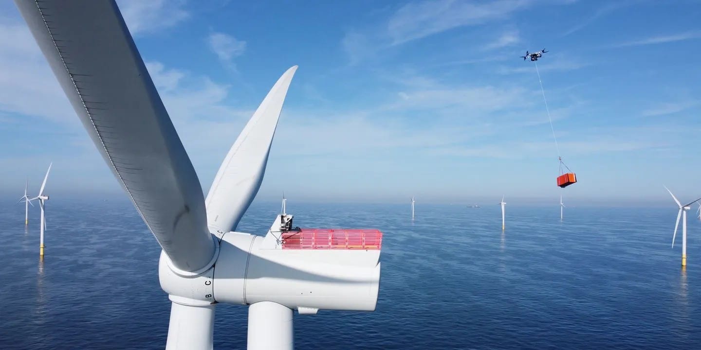 Heavy-lift drones are flying cargo to offshore wind turbines in 4 minutes